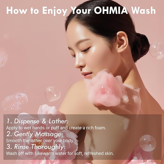 OHMIA Red Bean Korean Body Wash for Women - Hydrating Shower Gel for Dry & Sensitive Skin, Tangerine & Orchid Scent, Skincare-Grade K-Beauty Cleanser, Vegan, 8.45 fl oz