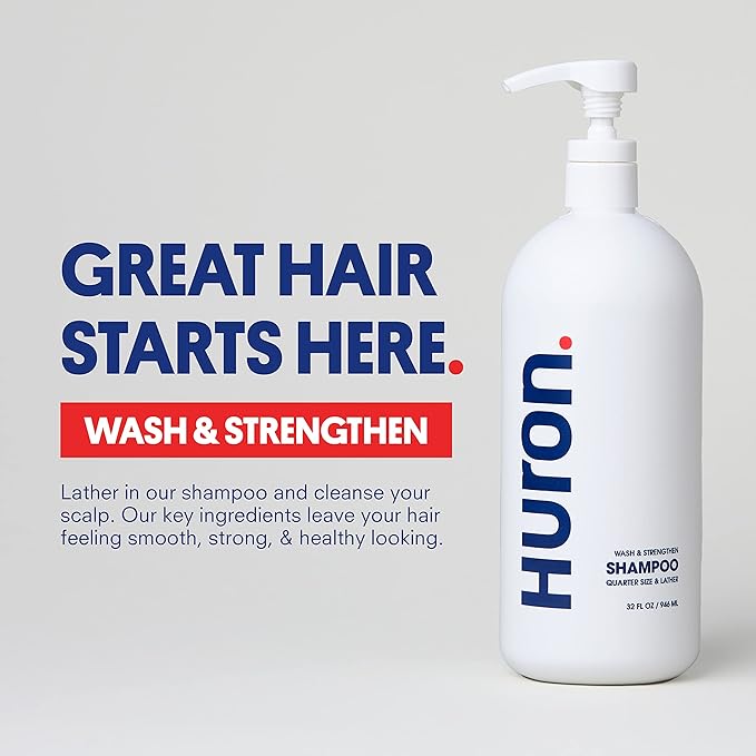 Huron Shampoo for All Hair Types: Cleans + Strengthens Hair, 30.3 oz