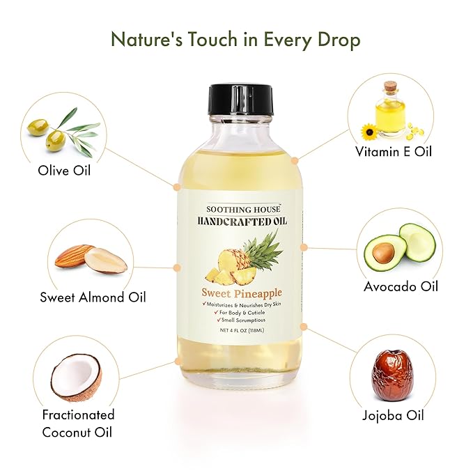 Soothing House Sweet Pineapple Body Oil - Moisturizing Body Oil for Soft, Glowing Skin with Almond & Jojoba Oil (4 fl oz)