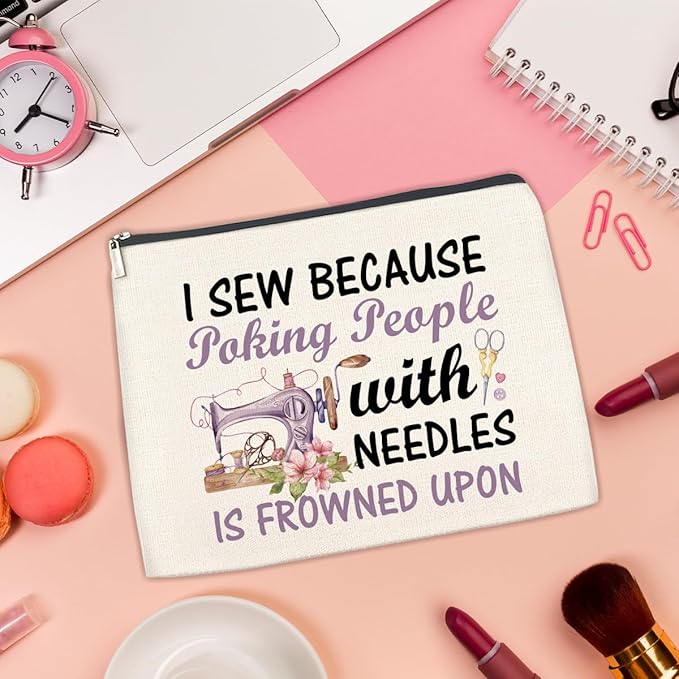 FYDHQSS Sewing Gifts Makeup Bag for Quilters Women Sewing Lovers