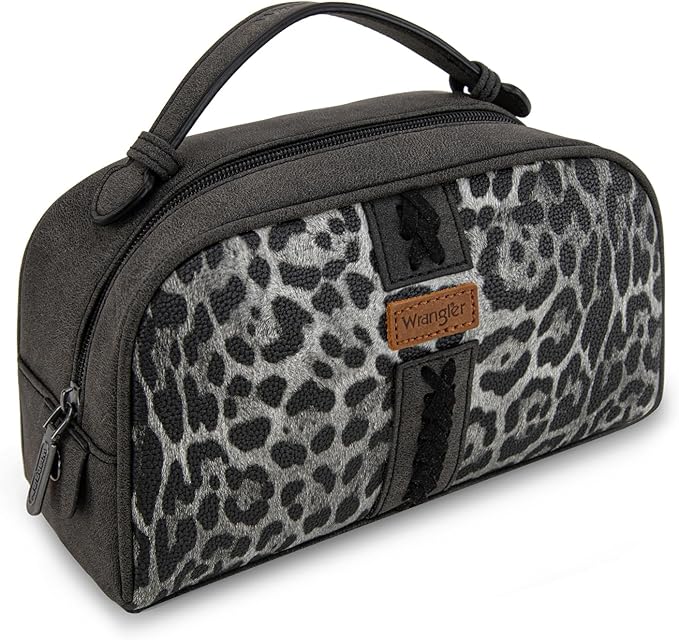 Montana West Wrangler Makeup Bag Western Travel Toiletry Bag for Women Small Cosmetic Bag Make Up Pouch Portable Organizer for Toiletries Accessories, Travel Essentials,Leopard,WG-MB-2211-1901-LP-BK