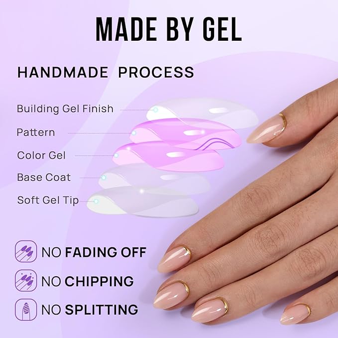 BTArtbox Press On Nails, Gold End, Short Almond, Gold Foil, 32Ct