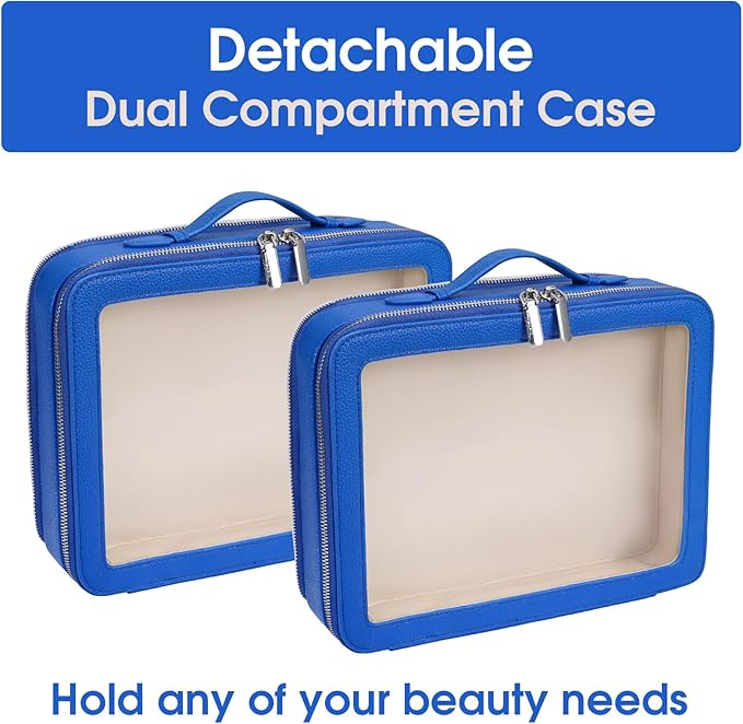 idoltimes Clear Makeup Bag,Large Toiletry Case for Women,PU Leather Travel Cosmetic Bag,Detachable Makeup Case,Double Compartment Make up Organizer