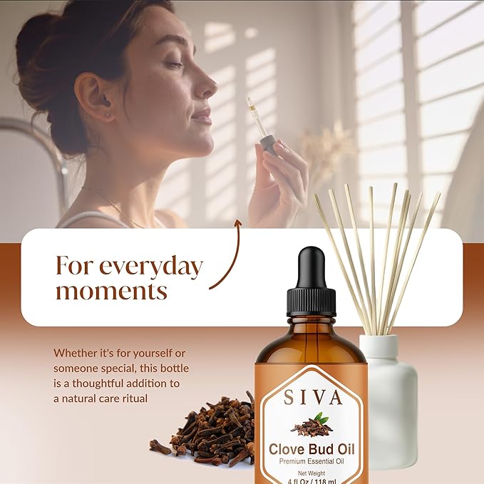 Siva Clove Bud Essential Oil, Glass Bottle with Dropper, 4 Fl Oz (118 ml)