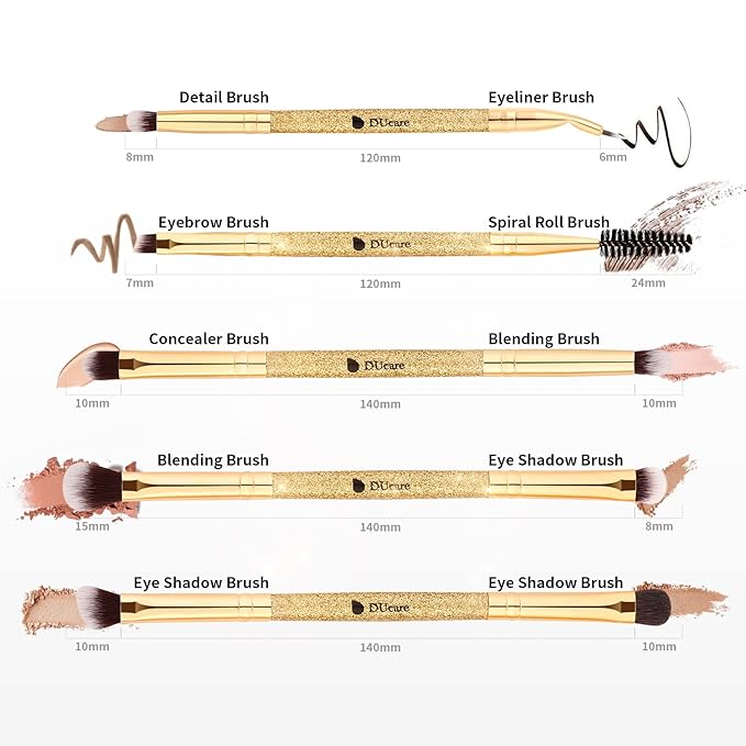 DUcare Eyeshadow Brushes 5pcs Double Sided Eyebrow Brush Makeup Brushes with Soft Synthetic Hairs Double Ended Eyeshadow Brush Set for Eyeshadow, Eyebrow, Eyeliner, Blending