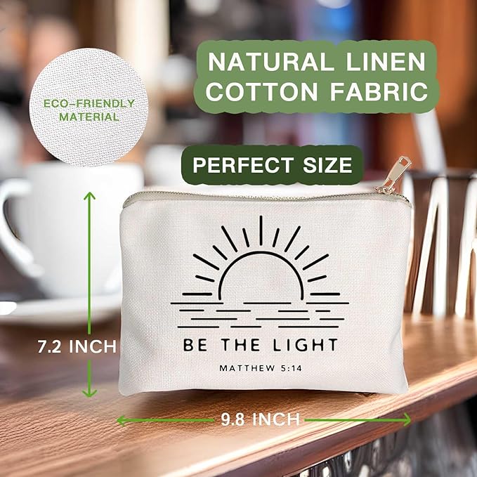 HubbgDesign Christian Gifts for Women, Be The Light Matthew 5:14 Makeup Bag, Bible Verse Cosmetic Pouch, Travel Toiletry Organizer for Purse, Religious Gift for Church Retreat, Bible Study, Friends