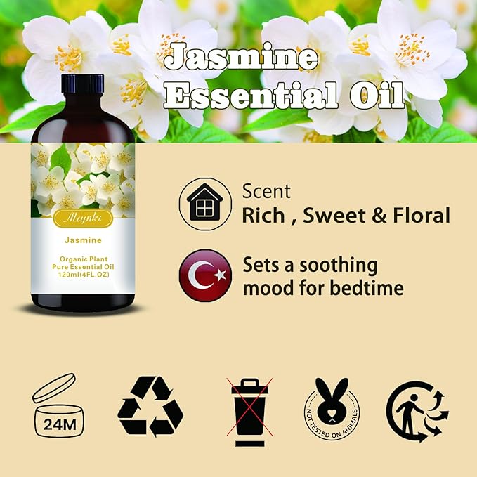 MLYNKL Jasmine Essential Oil,for Diffuser,4oz+Roll-On 0.33oz