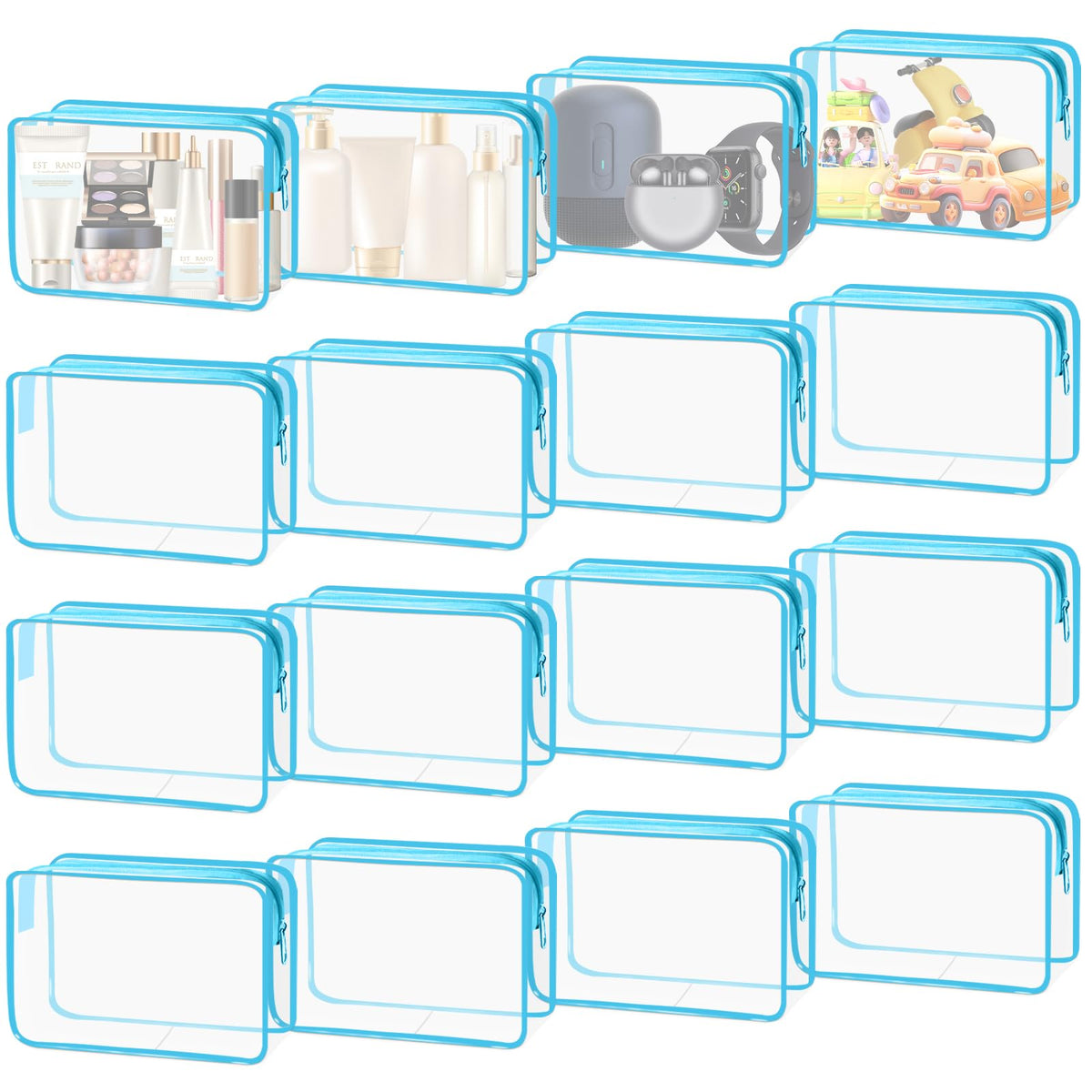 16 Pieces Clear Makeup Bags Bulk, TSA Approved Toiletry Bag for Travel, PVC Waterproof Travel Pouches Clear Pouch with Zipper for Men and Women Carry-on Travel Essentials Cosmetic Bags (Orange)