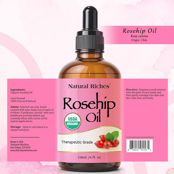 Natural Riches Rosehip Seed Oil 4 Fl Oz for Face, Skin, Hair & Nails