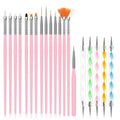 Whmeolyo 20Pcs Nail Art Brushes Tool Set, Nail Art Double-End Tools, Nail Liner Brushes, Silicone Pen Dotting Pen Tools Nail Art Kit for Home Nail Art DIY Salon Use-Pink