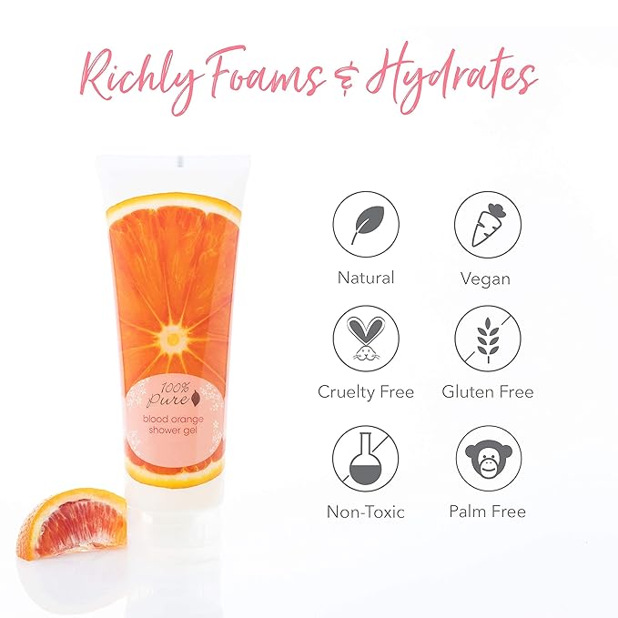 100% PURE Blood Orange Shower Gel Natural Foaming & Hydrating Body Wash