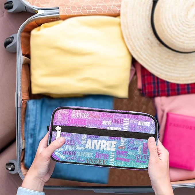 KFNHN Personalized Name Travel Toiletry Bag Gradient Purple Blue Glittering