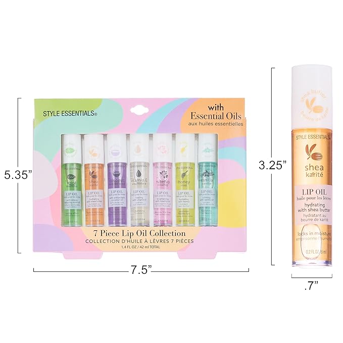 7pc Rollerball Lip Oil Set - Hydrating Roll-On Lip Oils Glossy & Bright