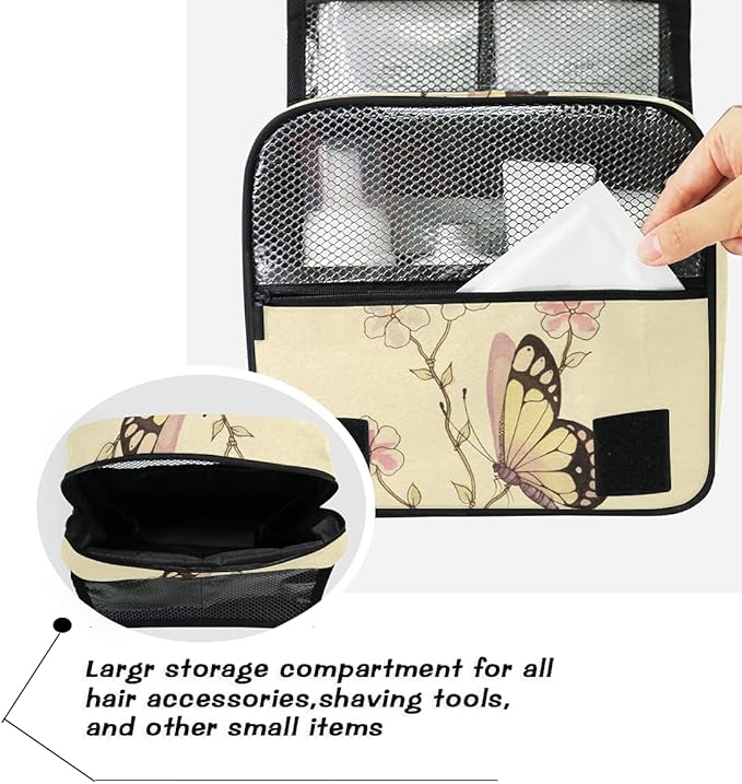 senya Hanging Travel Toiletry Bag Kit Makeup Case Cosmetics Organizer for Men Women (Butterfly Watercolor)