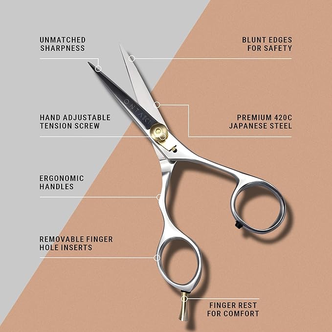 Ontaki Beard & Mustache Scissors & Combs for Men - 5.5" Silver, Left Hand
