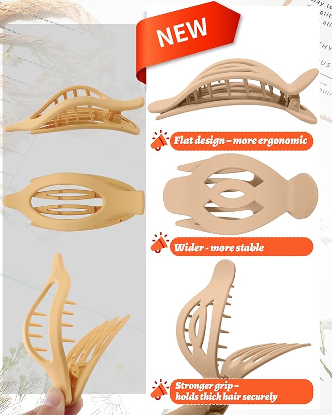 AWAYTR 6 Pack Large Flat Hair Clips for Women, 5 Inch Non-Slip Claw Clips