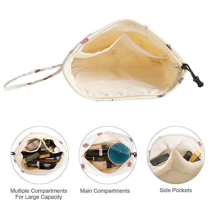 ZOEMTIU Small Cosmetic Bag set for Women Corduroy Makeup Bag with Interior Pocketes Cute Corduroy Makeup Pouches Women Small Toiletry Bag