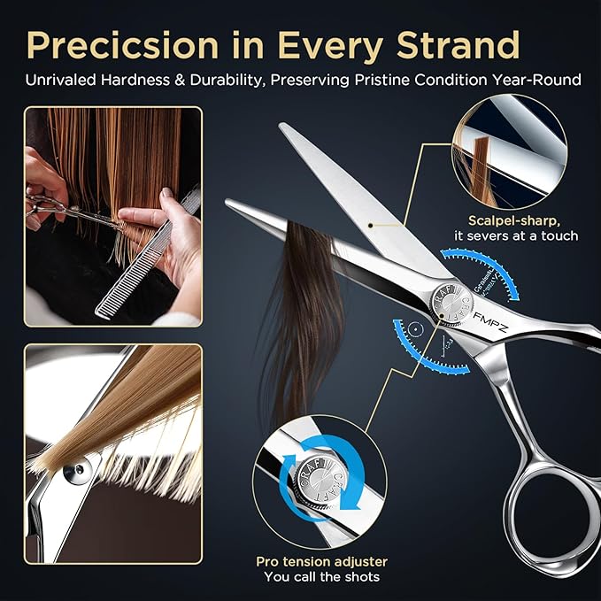 FMPZ 6" Hair Cutting Scissors Professional Barber Scissors, Hair Cutting Shears with 440C Steel - 60HRC Hardness Extremely Sharp with Ergonomic for Salon & Home Use (6'' Professional Hair Shears)