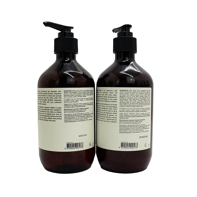 Aesop Geranium Leaf Body Cleanser & Balm Set | Citrus & Fresh Duo to Cleanse and Hydrate Skin | Geranium Leaf, Mandarin Rind, Bergamot Rind | 16.9 oz / 500mL (Set of 2)