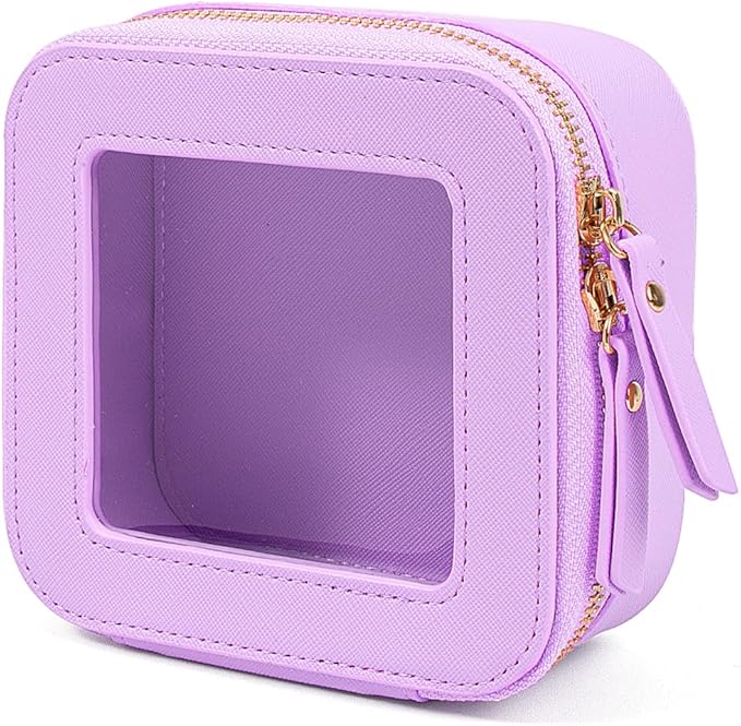 FFpaw Clear Makeup Bag, Small Purple Makeup Bag TSA Approved Toiletry Bag Cosmetic Travel Bag Cute Makeup Bag Organizer Mini Makeup Case Pouch Car Essentials for Women Men (Mini Purple)