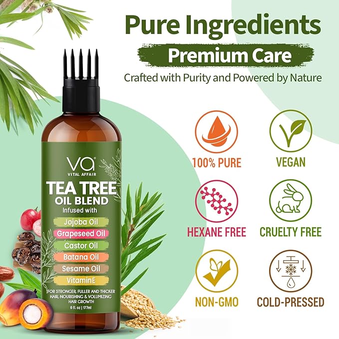 Tea Tree Hair Growth Oil 6 Fl Oz With Jojoba, Castor, Batana Oil