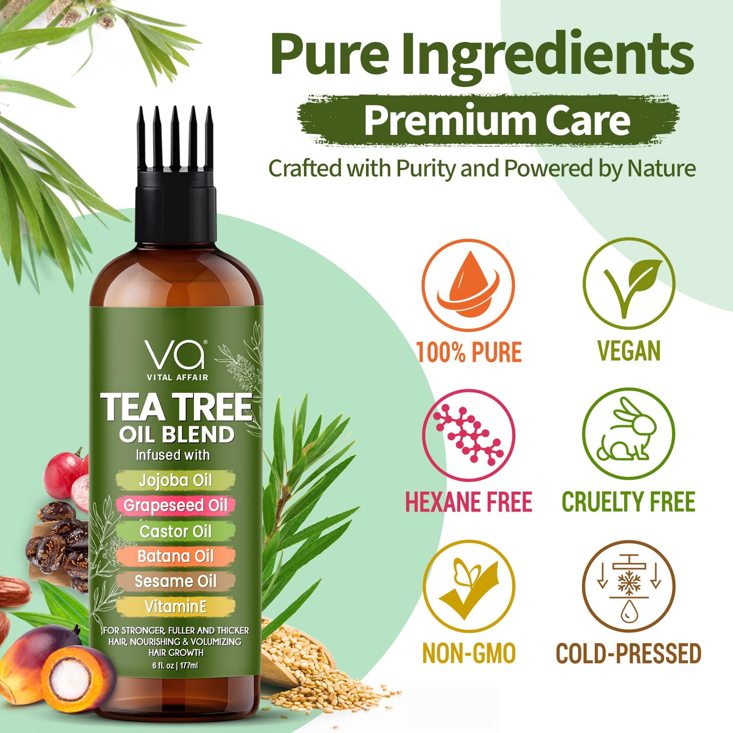 Tea Tree Hair Growth Oil 6 Fl Oz With Jojoba, Castor, Batana Oil