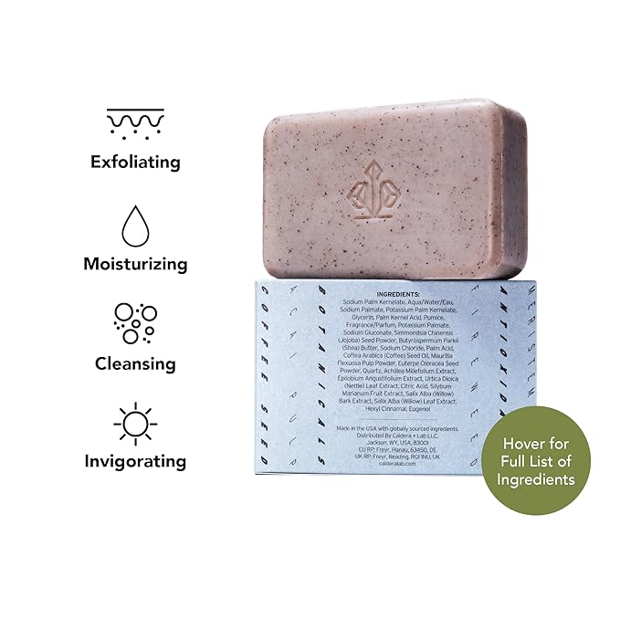 Caldera + Lab The Body Bar | Men's Exfoliating Soap, Organic, 7 Oz