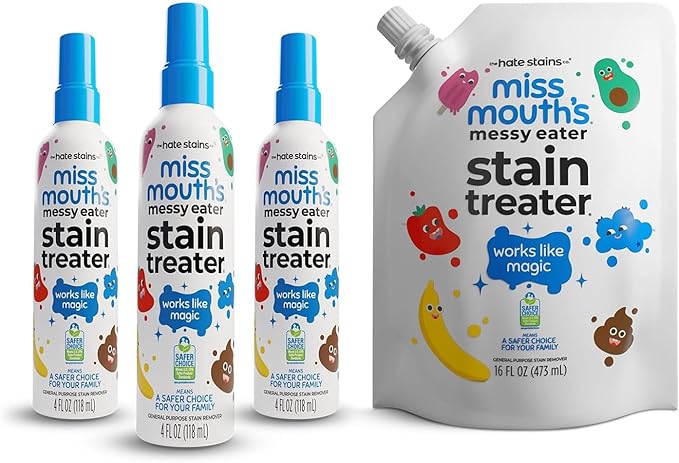 Miss Mouth's Messy Eater Stain Treater Ultimate Refill Bundle - 4oz 3-Pack Spray & 16oz Refill Pouch - Laundry Spot Cleaner for Baby Clothes & Fabric
