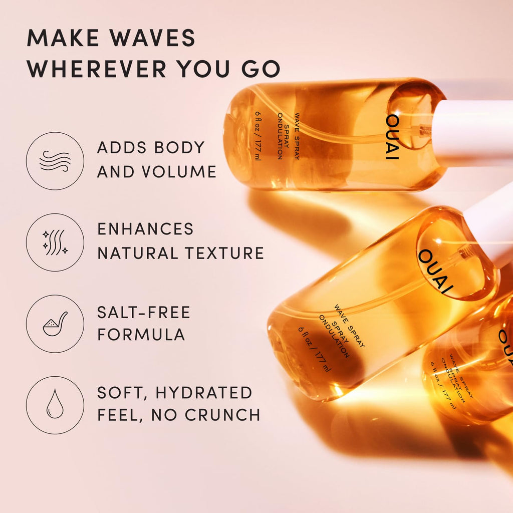 OUAI Travel Size Wave Spray - Texture Spray for Hair with Coconut Oil and Rice Protein - Adds Texture, Volume & Shine for Beach Waves - Paraben Free, Safe for Color & Keratin-Treated Hair (3 fl oz)