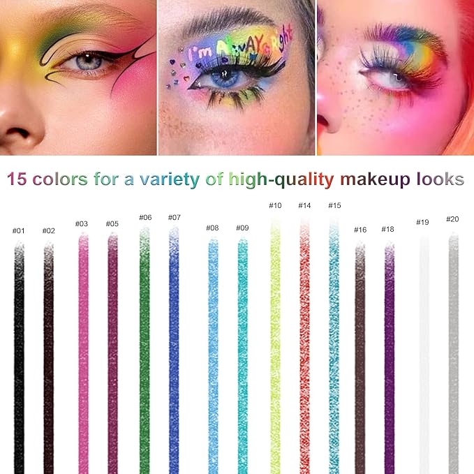 Meilury 15 Colorful Eyeliner Pen Set, Eye Shadow Pencil, Pearl Eyeliner Kit Metallic Glitter Colored Eye liner for Women Eye&Lip Liner Professional Waterproof Eye Makeup