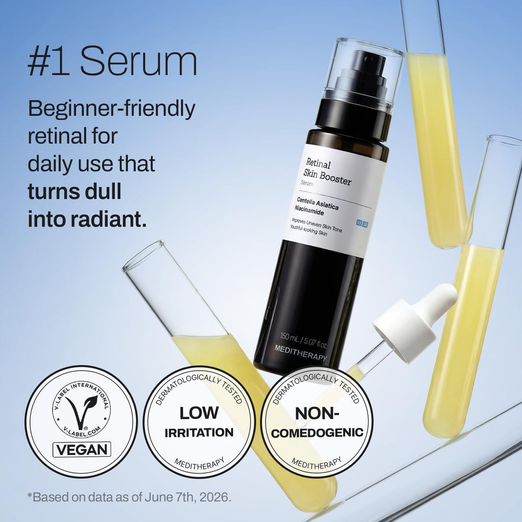 MEDITHERAPY Retinal Skin Booster Serum 5.07 fl.oz | Retinaldehyde, Niacinamide, Cica | Face & Body Serum for Uneven Skin, Refining Texture & Signs of Aging | Korean Skincare