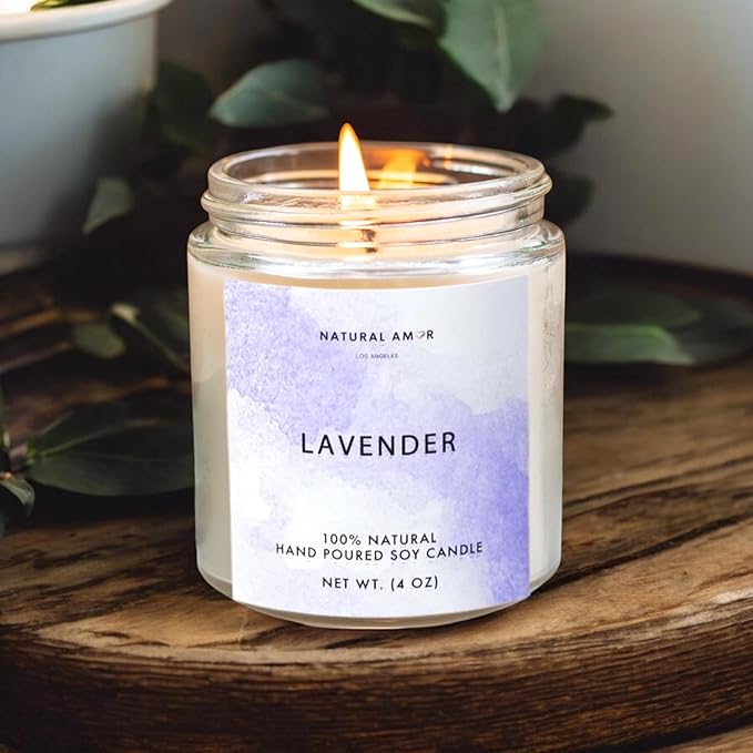 Natural Amor Lavender Spa Gifts for Women,7pcs Self Care Box Including Handmade Soap Bar, Candle, Bath Butter