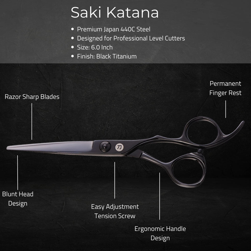 Saki Shears Katana Hair Cutting Scissors for Professionals - Japanese Hair Shears with Black Finish