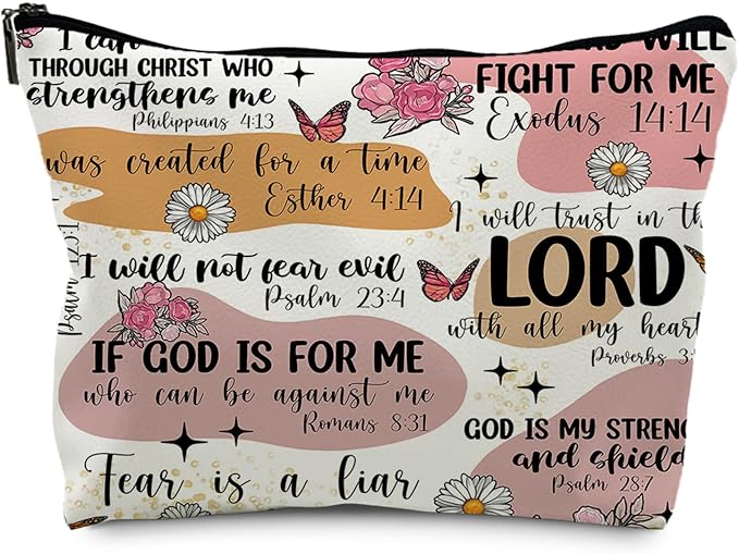 RYYCDOI Bible Christian Makeup Bag, Scripture Cosmetic Leather Bag Pouch, Christian Gifts for Women Faith, Bible Verse Gifts, Religious Christian Gifts for Women(PU)