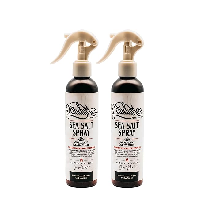 DandyMen Sea Salt Spray for Men – Texturizing & Volumizing Hair Spray for Beachy Waves, Matte Finish - Obsidian Cardamom, 2-pack