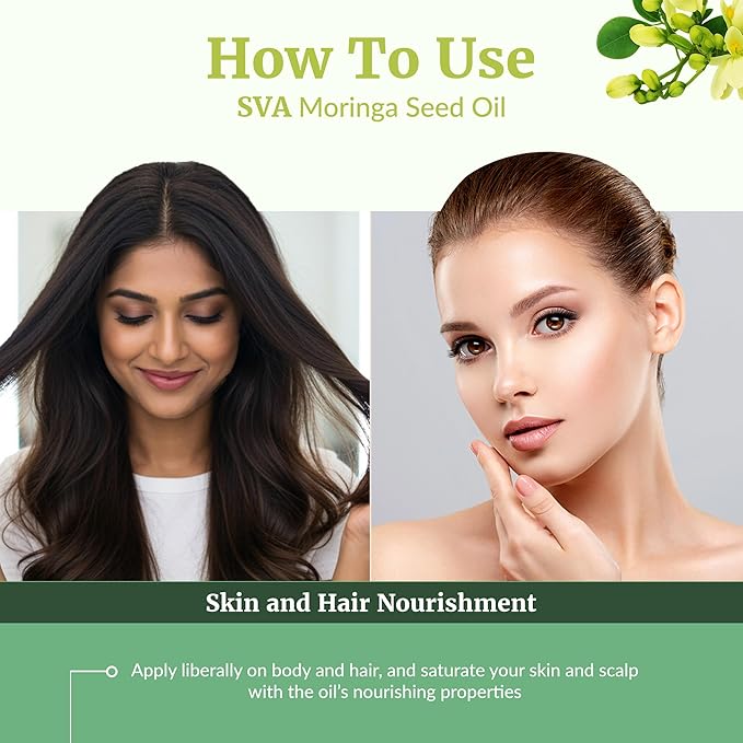 SVA Moringa Seed Oil 4 Fl Oz - for Face, Skin Care, Hair Care, Scalp Massage & Body Massage – Carrier Oil with Dropper