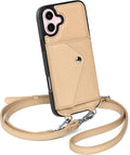 LUCKYCOIN Crossbody Phone Case for iPhone 16 Plus,100% Genuine Leather Phone Wallet Case for Women, Premium Hands-Free Phone Purse with Expandable Flip Card Holder & Adjustable Strap - Pebble Beige