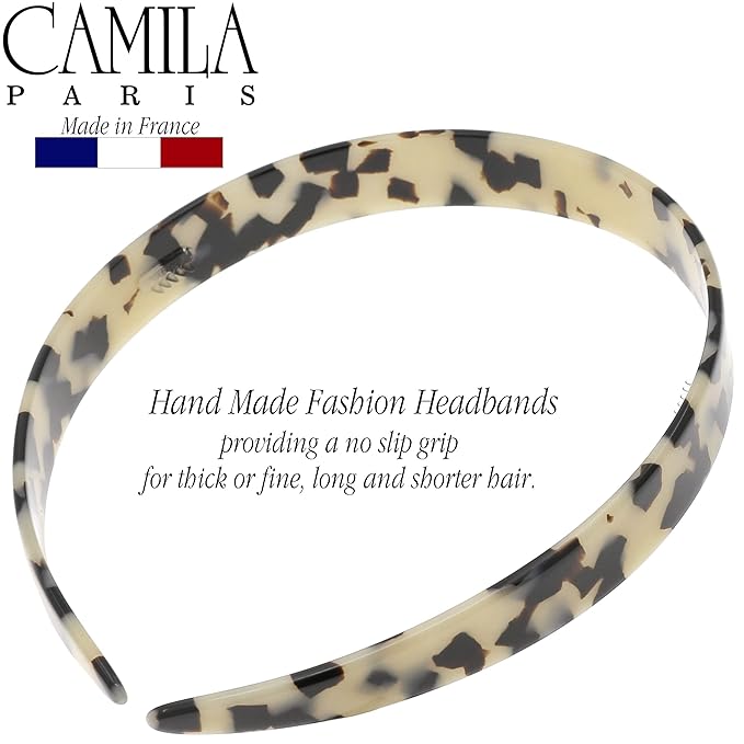 Camila Paris CP3467 French Headband for Women, Handmade White Tokyo, Strong Hold Grip Women's Hair Band, Ligth and Very Flexible, No Slip Durable Styling Girls Hair Accessories, Made in France