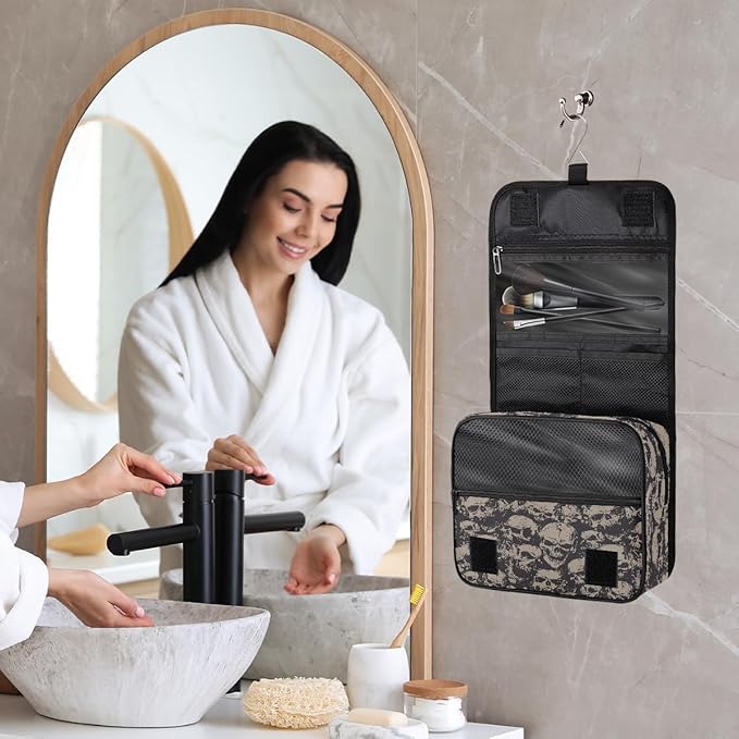 Skull Travel Toiletry Bag Women Men Hanging Cosmetic Organizer Portable