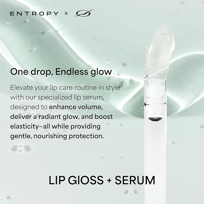 ENTROPY Makeup Glossy Lip Tint – Juicy Glow Line/Ultra Glossy Lip Serum, Nourish Lip Care with Amino Acid Complex, Hydrating, Cooling Care, Non-Sticky, High Shine Finish - Crystal Clear
