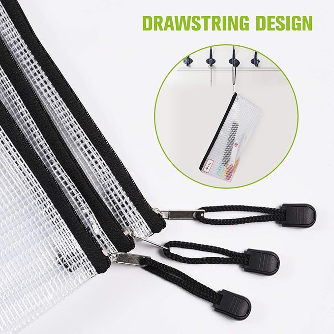 12PCS Mesh Zipper Pouch Bags: B5 Clear Zipper Pouches for Classroom, Black