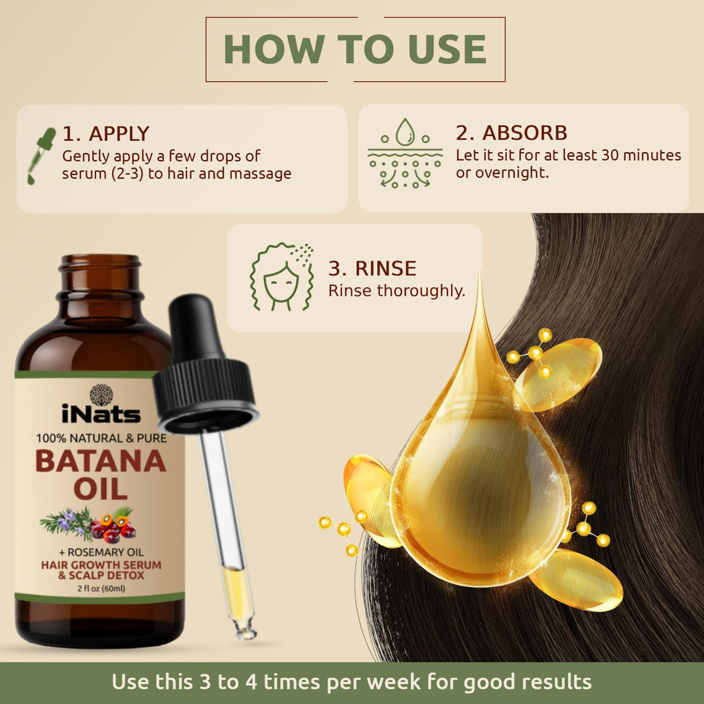iNats Batana & Rosemary Hair Growth Serum (2 Fl Oz) - Nourish & Detox Scalp for Thicker, Stronger, Longer - Dr. Sebi Recommended, Natural Hair Oil for Women & Men – Intensive Repair & Nourishing