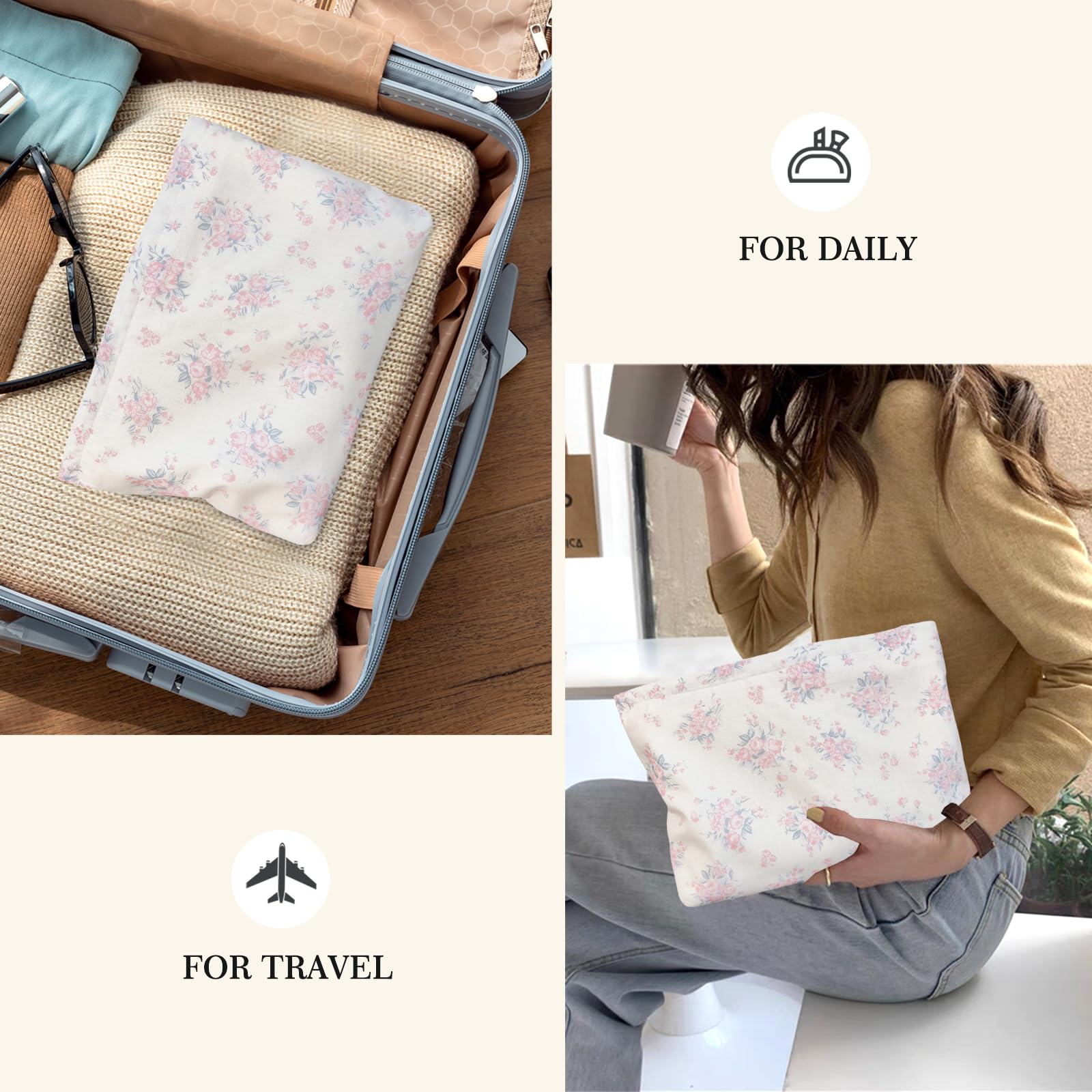 STARDW Aesthetic Floral Makeup Bag Cute Small Cosmetic Bags for Women, Travel Toiletry Bag Large Capacity Zipper Makeup Pouch, Purse Organizer Pouches