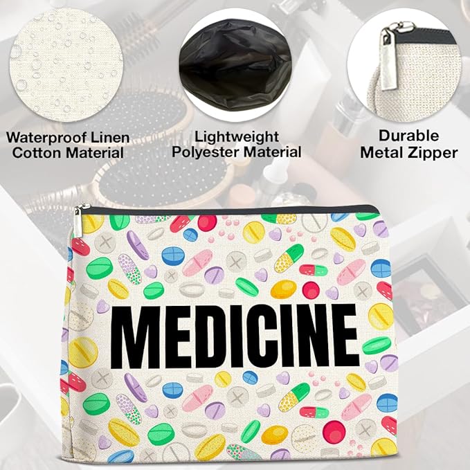 UPNEGE Medicine Cosmetic Bag Gifts for Women Friends Doctor Nurse Healthcare Professionals Colorful Medical Makeup Bag Zipper Pouch