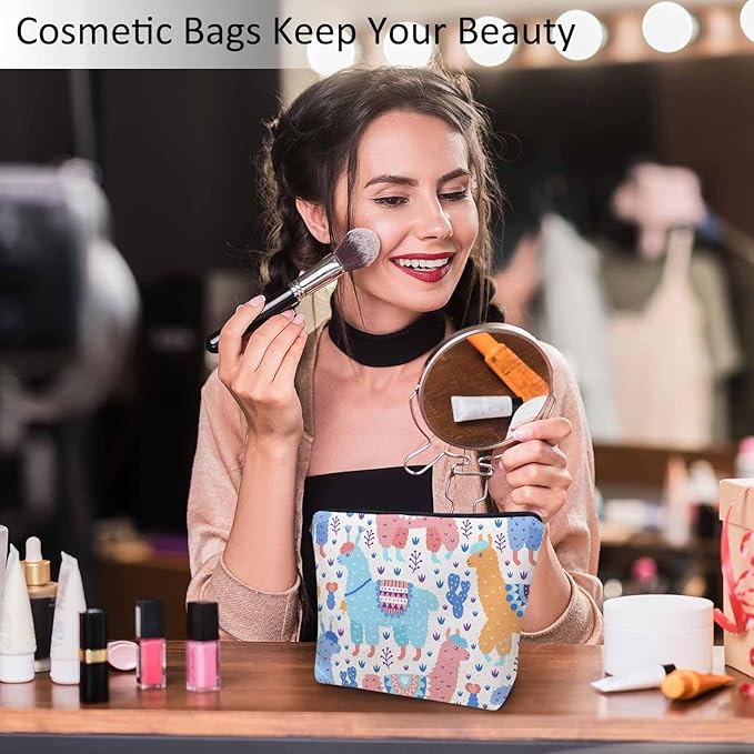 Kalygon Makeup Bag For Purse Llama, Cartoon Llama Alpaca Cactus Cosmetic Bags For Women With Zipper Travel Toiletry Pouch Makeup Bags Makeup Organizers Purse For Toiletries Cosmetics