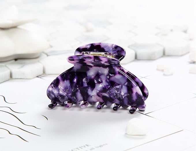 Prettyou Handmade Celluloid Acetate French Design Barrettes Tortoise Shell Claws Hair Claw Luxury Fashion Accessories Hair Clip for Women (Purple)