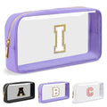 UIXIZQ Personalized Initial Letter Clear Makeup Bag,Preppy Small Nylon&PVC Cosmetic Zipper Bag with Chenille Letter,Travel Skincare Toiletry Bag,Monogram Christmas Gift for Teen Girls Women,I