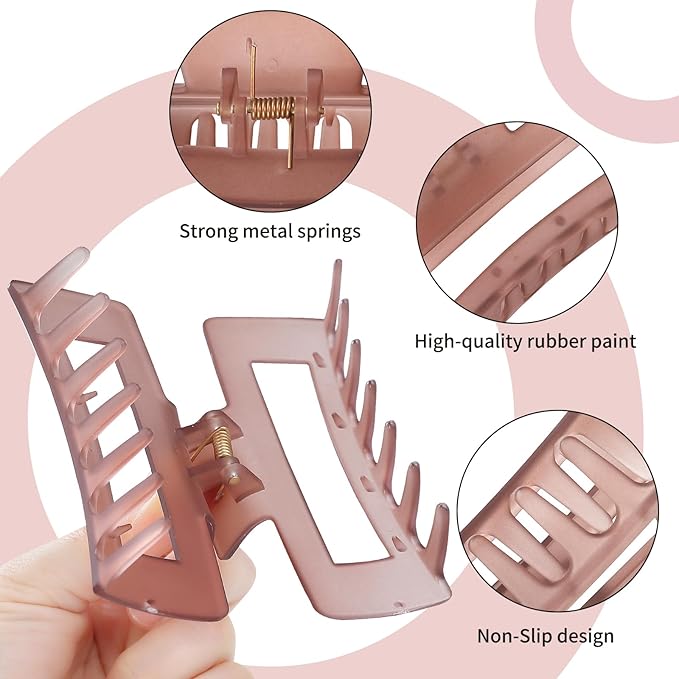 Sisiaipu 4 Inch Big Hair Claw Clips 6 Pcs Large Claw for Thick Hair Square Hair Clips for Women Rectangle Hair Clips Nonslip Acrylic Banana Jaw Clips Hair Accessories for Girls (Tea)
