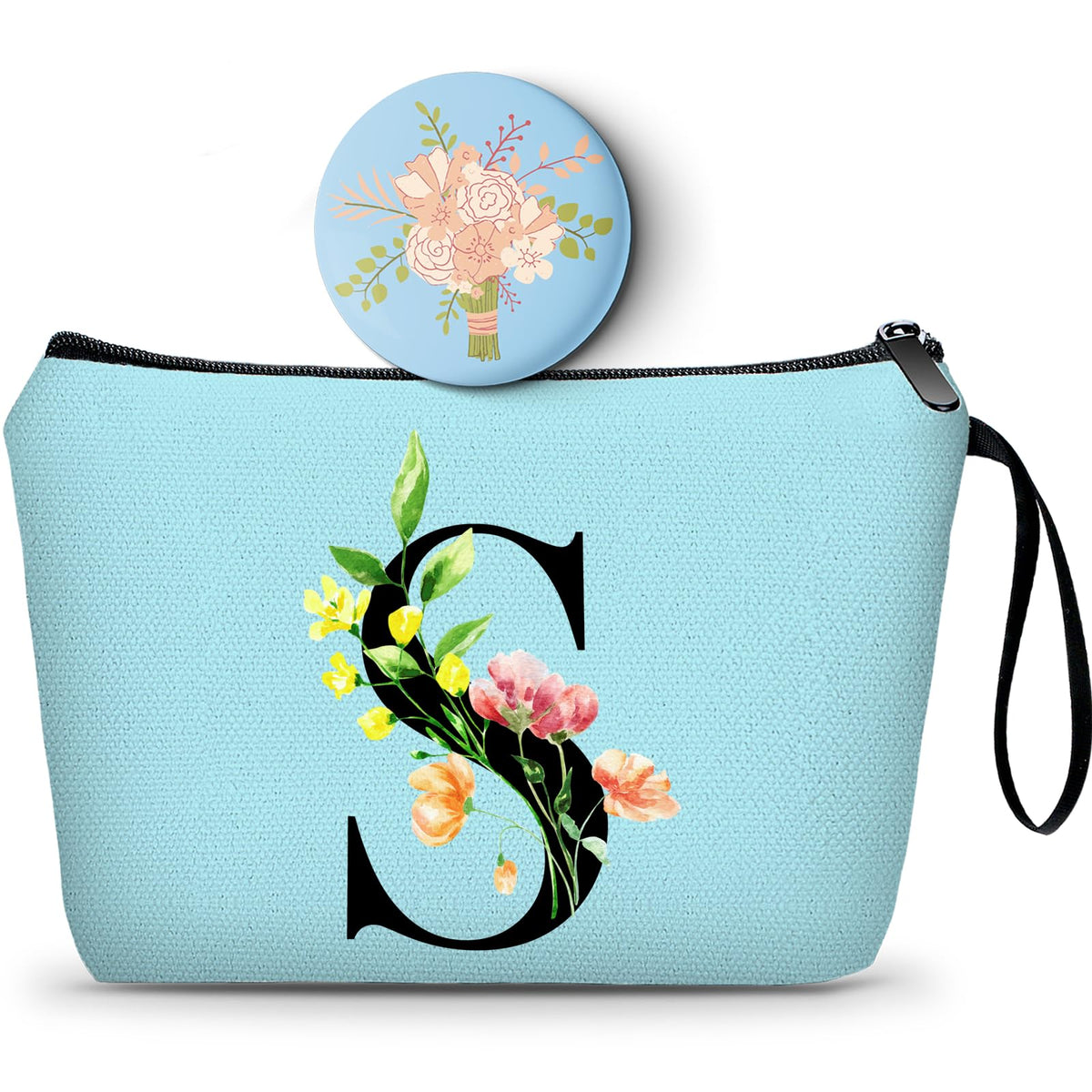 A-Z Personalized Bridesmaid Gifts, Initial Makeup Bag with Mirror, S