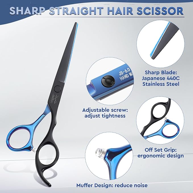 JASON Hair Cutting Scissors Set - 6" Professional 10 PCS Haircut Shears Kit